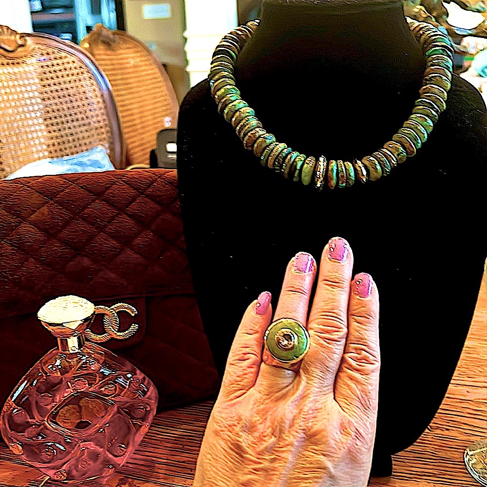 ExquisiteJ.CotterDesignOfVail.14KAuthenticNaturalTurquoiseNecklace&RingW/Topaz.